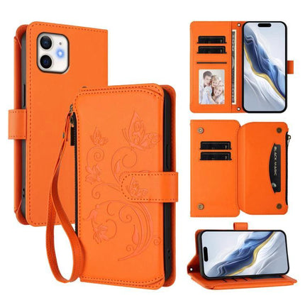 Wallet Phone Case With Card Slots For Daily Essentials in orange PU with zipper compartment, card slots, wrist strap and phone stand