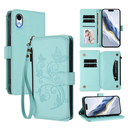 Phone Case With Integrated Wallet For Everyday Card Carrying On The Go Slim And Functional For Daily Use - mint floral PU wallet case with card slots and zipper