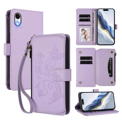 Phone Case With Integrated Wallet For Everyday Card Carrying On The Go Slim And Functional For Daily Use - slim purple floral PU wallet case with zipper and card slots