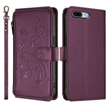 Essential Phone Case With Card And Cash Storage For Everyday Commutes And Errands - slim purple wallet case with butterfly design, card slots and wrist strap