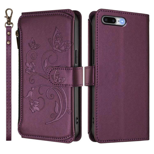 Essential Phone Case With Card And Cash Storage For Everyday Commutes And Errands - slim purple wallet case with butterfly design, card slots and wrist strap