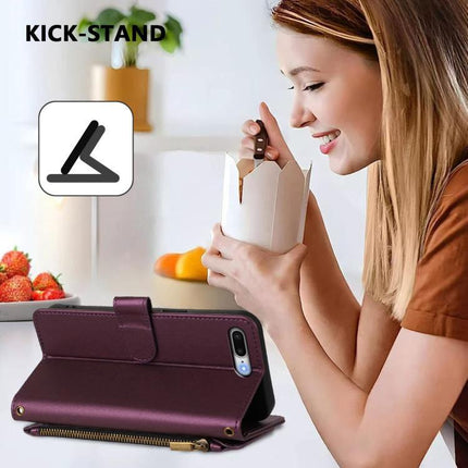 Essential Phone Case With Card And Cash Storage For Everyday Commutes And Errands - slim wallet phone case with kick-stand and zipper pocket in use