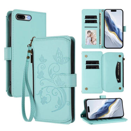 Essential Phone Case With Card And Cash Storage For Everyday Commutes And Errands - teal wallet phone case with card slots, wrist strap, and floral design
