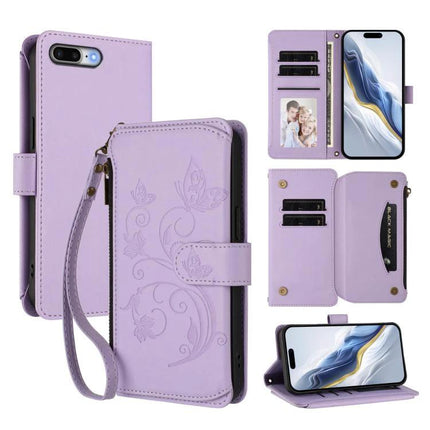 Essential Phone Case With Card And Cash Storage For Everyday Commutes And Errands - slim lavender wallet case with card slots, wrist strap, and floral embossing