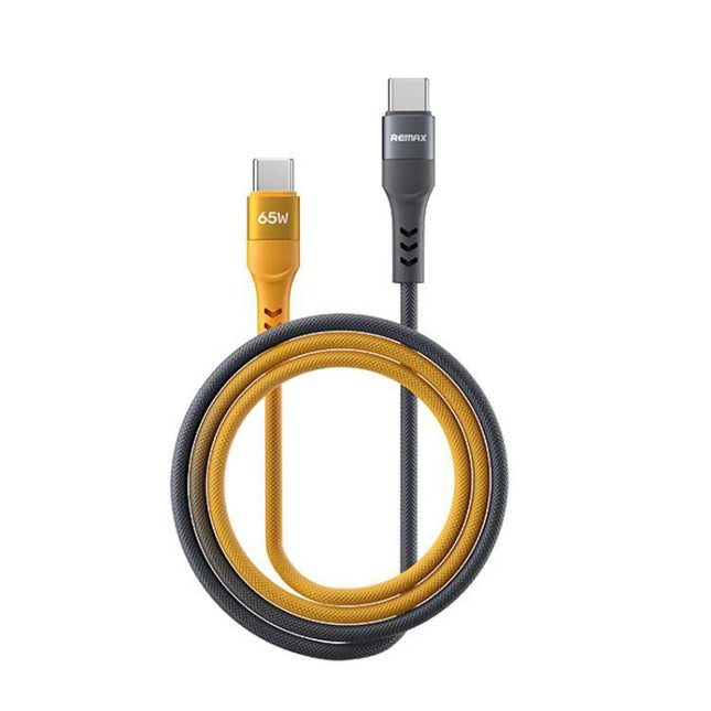 REMAX Charging Cable for Everyday Device Connections — durable 65W USB-C fast charging and data cable in yellow and gray