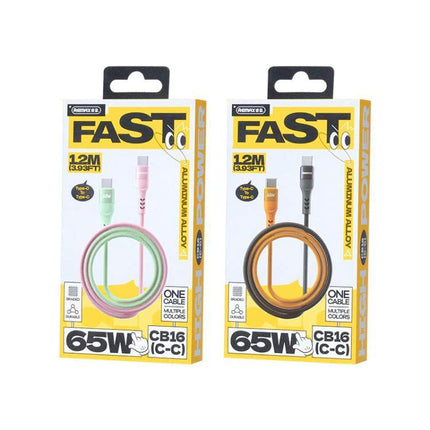 REMAX Charging Cable for Everyday Device Connections – dual-pack 1.2M 65W fast USB-C charging and data cables in pastel and black/orange packaging