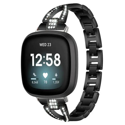 X-Shaped Row Diamond Metal Band For Fitbit Versa/Sense