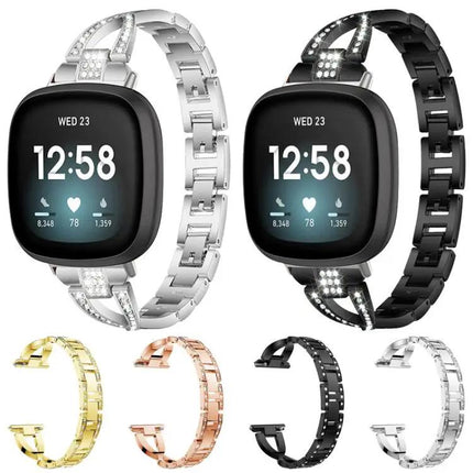 X-Shaped Row Diamond Metal Band For Fitbit Versa/Sense