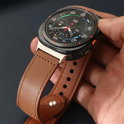 Genuine Leather Rivet Buckle Watch Band For Galaxy Watch 9/8