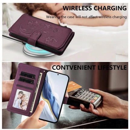 Wallet-Style Samsung Phone Case With Card Slots in purple showing wireless charging and multiple card slots for hands-free convenience