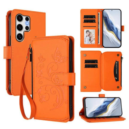 Wallet-Style Samsung Phone Case With Card Slots in orange wallet folio with multiple card slots, wrist strap, and stand function