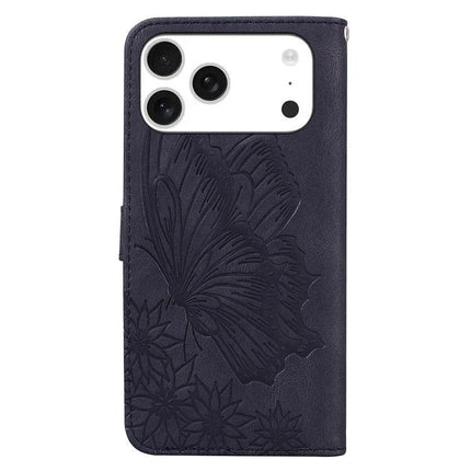 Practical Leather Flip Case for Daily Phone Protection with embossed floral butterfly design, navy PU leather, camera cutout and protective front cover