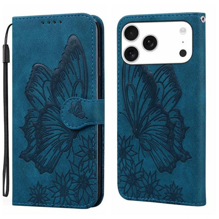 Practical Leather Flip Case for Daily Phone Protection in teal PU leather with embossed floral butterfly design, magnetic closure and wrist strap
