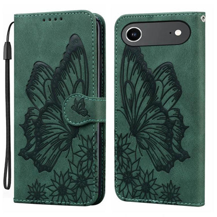 Practical Leather Flip Case for Daily Phone Protection - green floral butterfly PU leather wallet cover with built-in stand and wrist strap