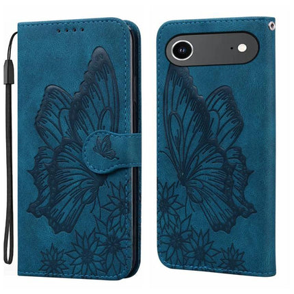 Practical Leather Flip Case for Daily Phone Protection blue butterfly embossed PU leather wallet case with built-in stand and wrist strap