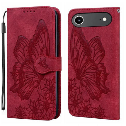 Practical Leather Flip Case for Daily Phone Protection red butterfly embossed PU leather wallet case with stand and wrist strap