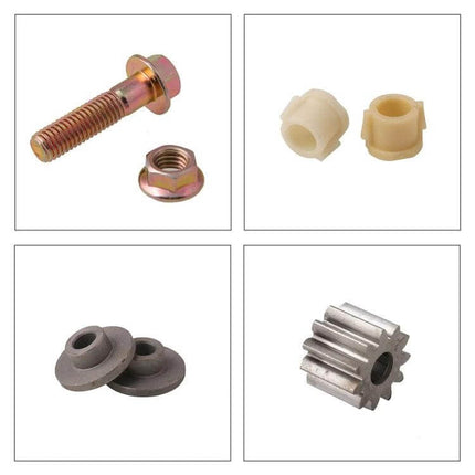 John Deere L Series Steering Gear Sector Gear Replacement kit showing bolts, bushings, washers and sector gear components for tractor steering repair