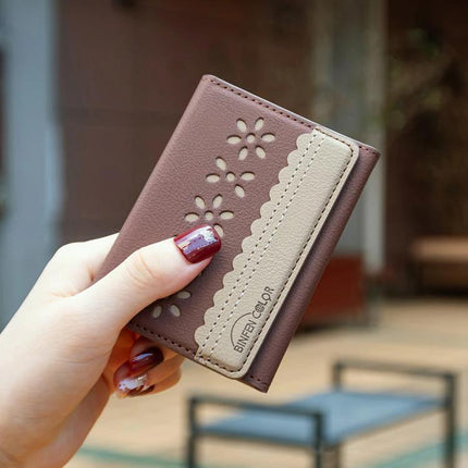 Binfen Magnetic Leather Card Bag with Flowers for Cards and Holder - brown floral magnetic card wallet and phone stand