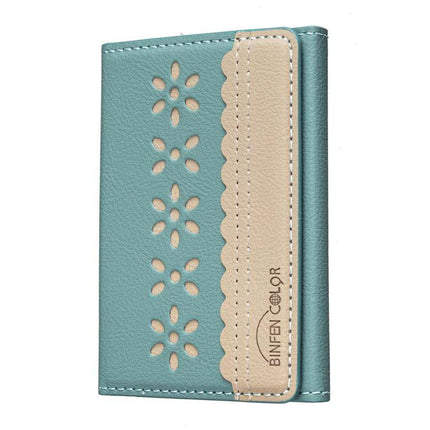 Binfen Magnetic Leather Card Bag with Flowers for Cards and Holder - teal floral compact card wallet and phone stand