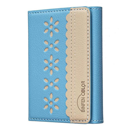 Binfen Magnetic Leather Card Bag with Flowers for Cards and Holder in blue floral design, magnetic closure and phone stand function
