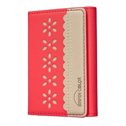 Binfen Magnetic Leather Card Bag with Flowers for Cards and Holder - red floral magnetic card wallet that folds into a phone stand