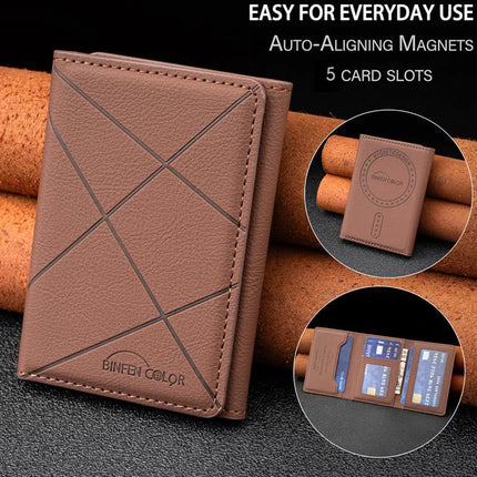 Diamond Embossed Magnetic Leather Card Bag for Cards and Phone Holder - brown diamond embossed leather card wallet with 5 card slots and phone stand