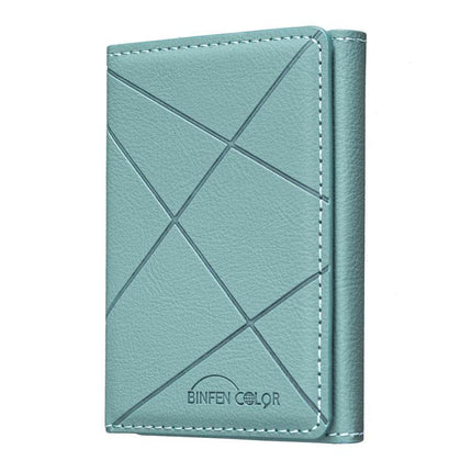 Diamond Embossed Magnetic Leather Card Bag for Cards and Phone Holder in teal with diamond embossing and stitched edges
