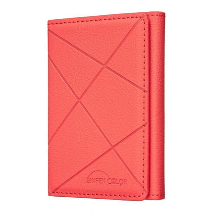Alt Tag: Diamond Embossed Magnetic Leather Card Bag for Cards and Phone Holder in coral red with diamond pattern, slim magnetic wallet and foldable phone stand