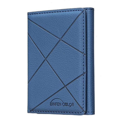 Diamond Embossed Magnetic Leather Card Bag for Cards and Phone Holder in blue with diamond pattern, magnetic closure and phone stand feature