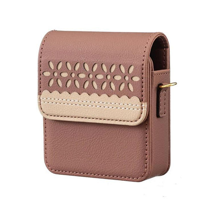 Binfen Leather Crossbody Phone Bag With Floral Design - brown genuine leather crossbody phone pouch with decorative floral cutouts and buffer-corner protection