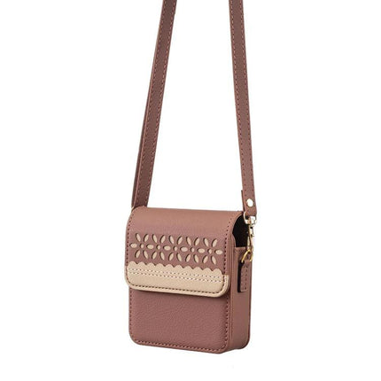 Binfen Leather Crossbody Phone Bag With Floral Design - genuine leather foldable phone bag with 360-degree protection and decorative floral cutout