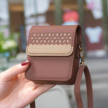 Binfen Leather Crossbody Phone Bag With Floral Design - brown genuine leather crossbody for foldable phones with floral cutout, 360° protection, hands-free travel