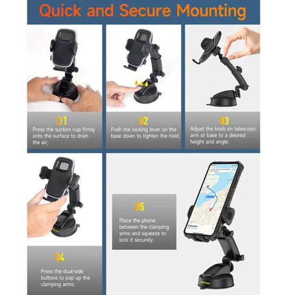 Ulefone UAN15 Armor Phone Holder For Car Or Desk, 360 Degree Swivel sturdy PC mount with 360° swivel for dashboard, windshield or desk use