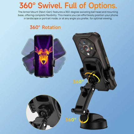 Ulefone UAN15 Armor Phone Holder For Car Or Desk, 360 Degree Swivel - sturdy PC mount with 360° swivel for dashboard, windshield or desk use