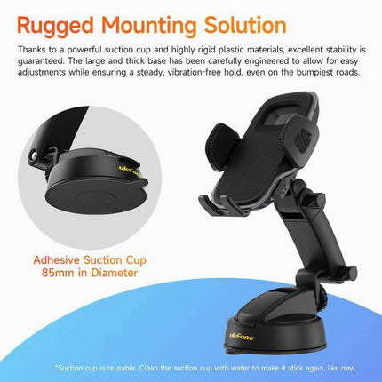 Ulefone Armor Mount Phone Holder For Car And Desk sturdy adjustable PC suction-cup dashboard and desktop phone mount