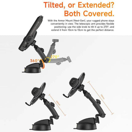 Ulefone Armor Mount Phone Holder For Car And Desk adjustable PC suction dashboard windshield desk mount showing 360° and 270° tilt positions