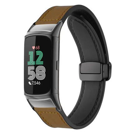 Crazy Horse Magnetic Watch Band For Fitbit Charge 5/6