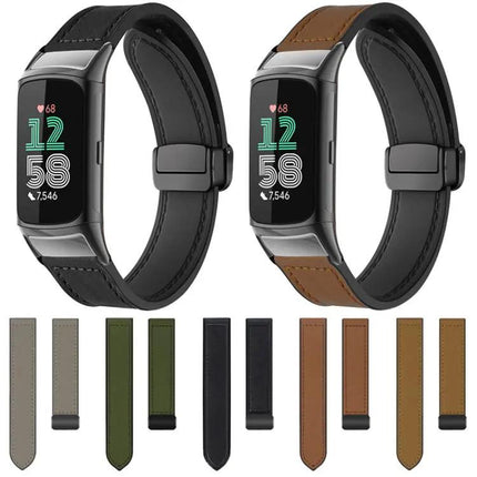 Crazy Horse Magnetic Watch Band For Fitbit Charge 5/6
