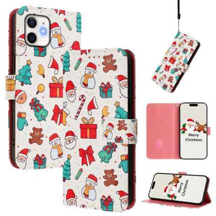 Leather Phone Case With Strap Wallet-Style Christmas pattern PU TPU wallet phone case with card slots, stand and wrist strap