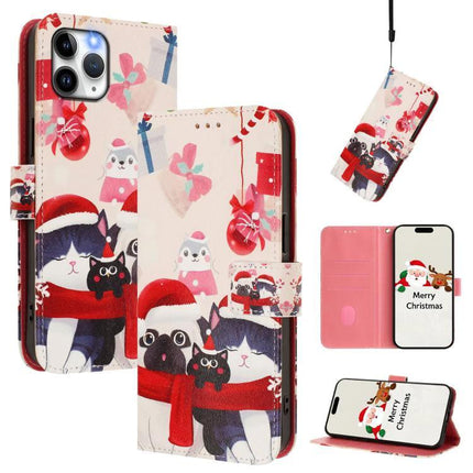 Leather Phone Case With Strap Wallet-Style - festive cat and pug print PU wallet case with card slots and stand