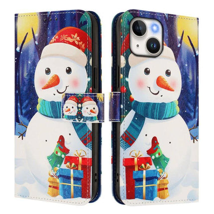 Leather Phone Case With Strap Wallet-Style featuring festive snowman design, card slots, stand and durable PU/TPU protection
