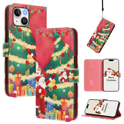 Leather Phone Case With Strap Wallet-Style in festive Christmas print with card slots, stand, and wrist strap