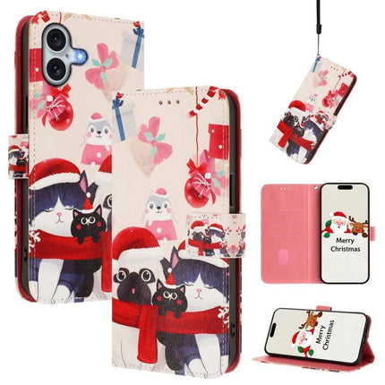 Leather Phone Case With Hand Strap For Daily Use - festive cat print wallet case with card slots, cash pocket and adjustable hand strap