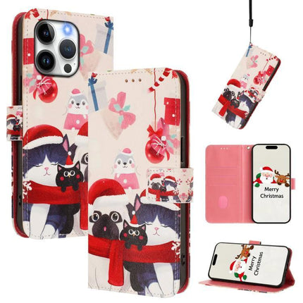 Leather Phone Case With Hand Strap For Daily Use - festive cat print wallet case with card slots, stand and adjustable hand strap