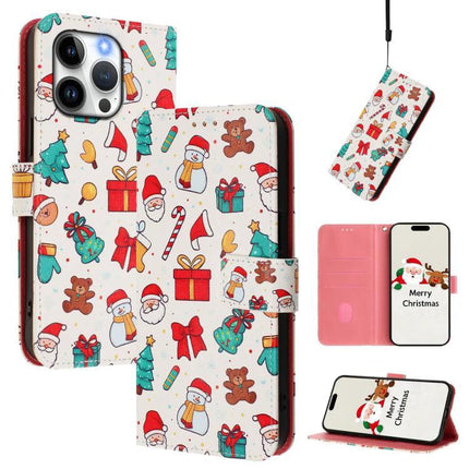 Leather Phone Case With Hand Strap For Daily Use - white Christmas print wallet case with card slots and stand