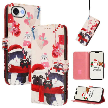 Practical Leather Phone Case With Strap And Card Slots For Everyday Use - festive cat print wallet case with strap, card slots and stand