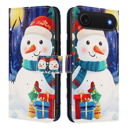 Leather Phone Case With Hand Strap For Daily Use - festive snowman wallet case with card slots and adjustable hand strap