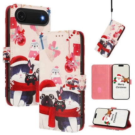 Leather Phone Case With Hand Strap For Daily Use - festive cat and pug print wallet case with card slots, cash compartment, adjustable strap and stand