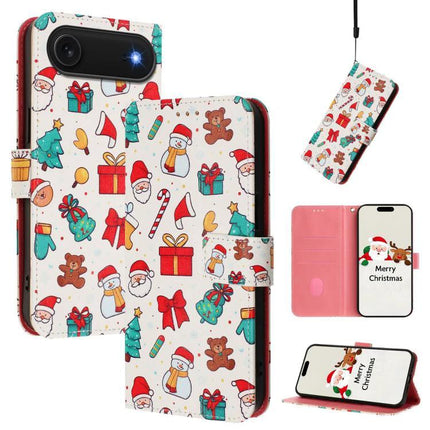 Leather Phone Case With Hand Strap For Daily Use - festive Christmas print wallet case with card slots, hand strap and stand