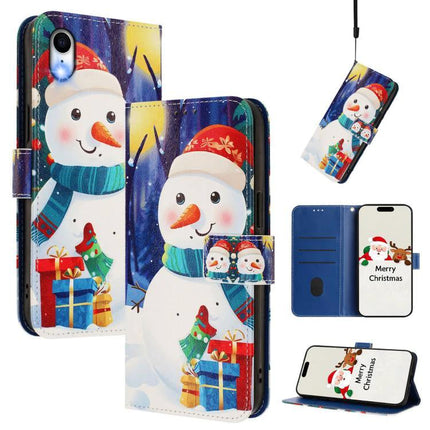 Leather Phone Case With Strap For Daily Essentials - festive snowman PU leather wallet case with stand and card slots